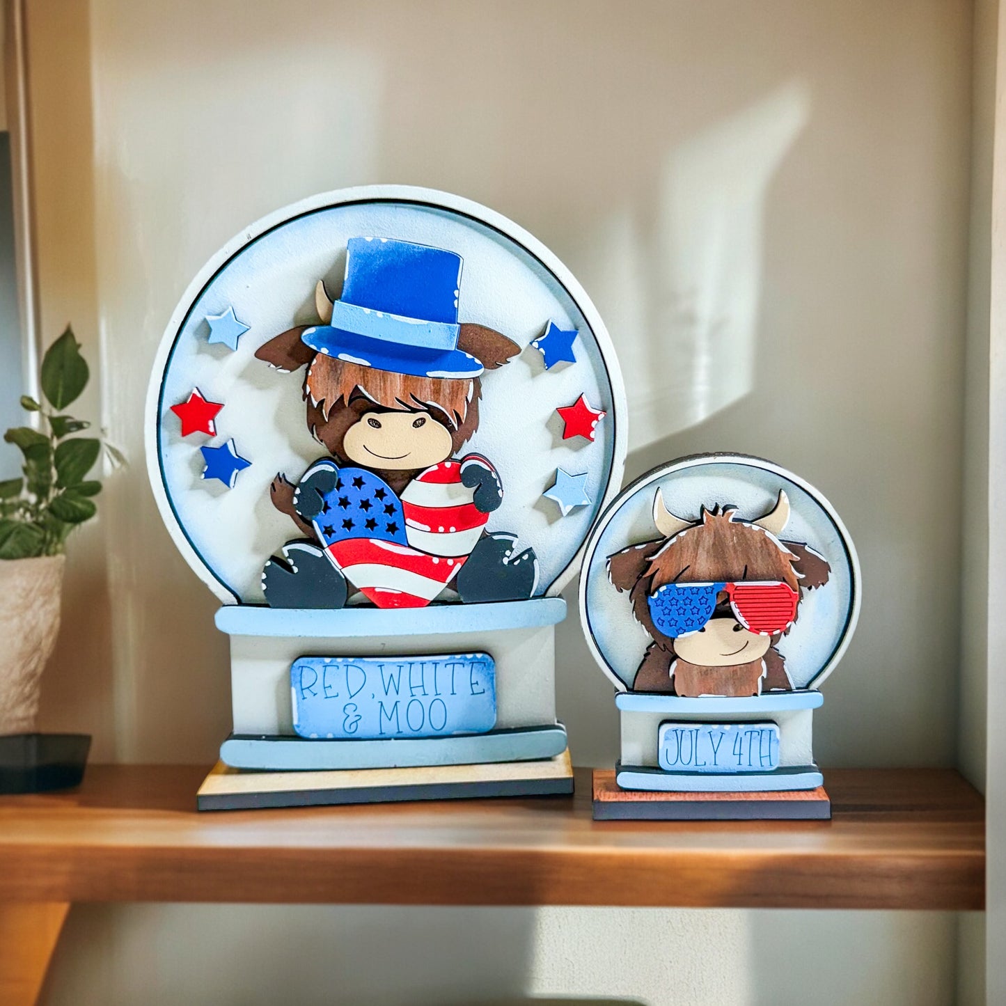 Fourth of July Highland cow For Snow Globe Interchangeable